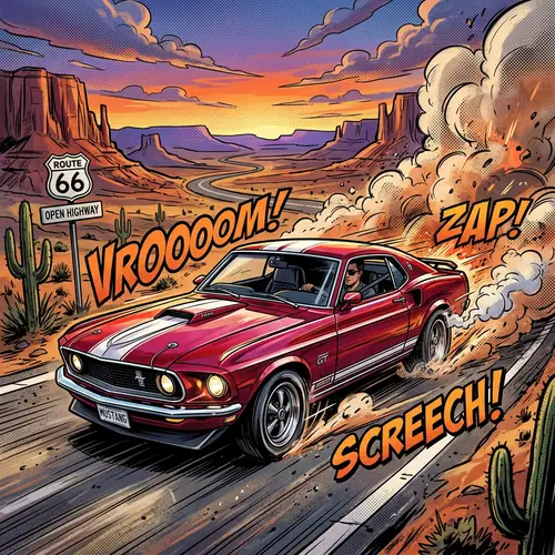 Classic Mustang Comic Art: Speed & Style