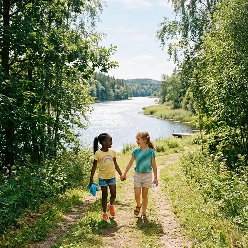 Young Girls Walking to a River: Summer Adventure