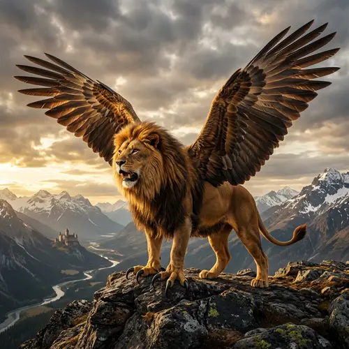 Majestic Lion-Eagle Hybrid Creature Design