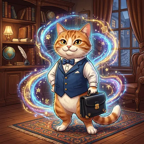 Sophisticated Business Cat Caricature | Elegant Feline in Blue Waistcoat