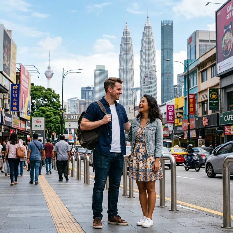 Man with Attractive Companion in Urban Setting Man with Attractive Companion in Urban Setting