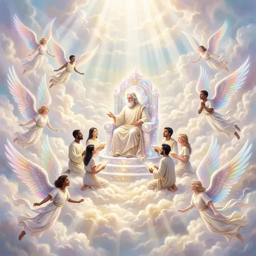 Celestial Scene of Ethereal Beings and Divine Light