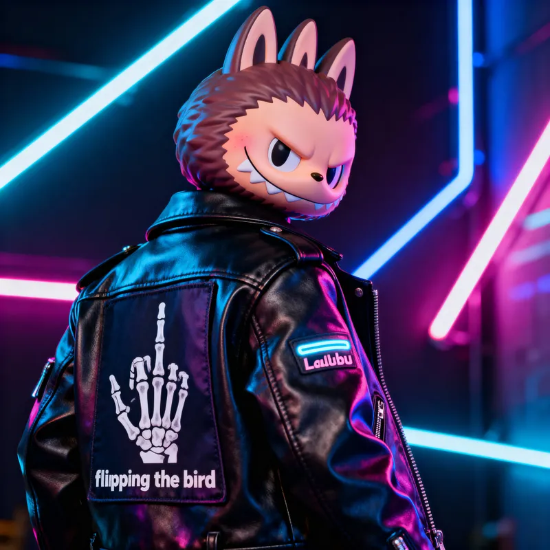 Labubu in Leather Jacket with Cyberpunk Style