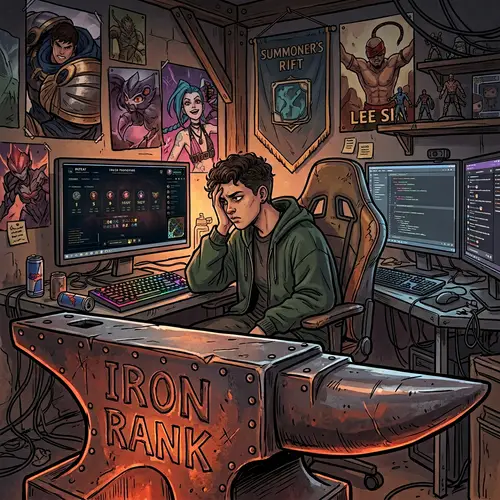 Iron Rank Gamer in League of Legends | Competitive Match Illustration