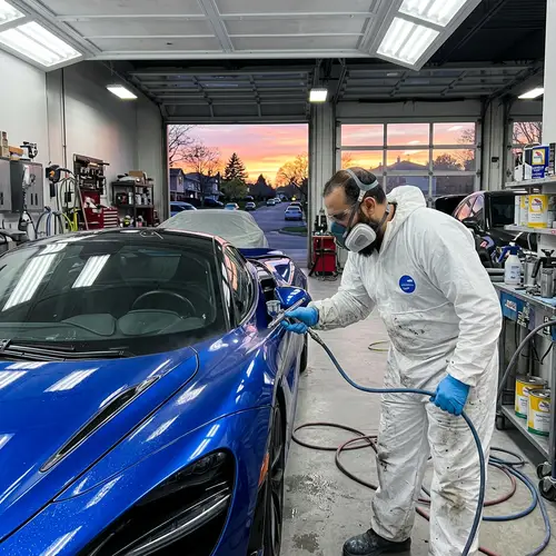 Professional Auto Repair: Skilled Mechanic Paints Luxury Car