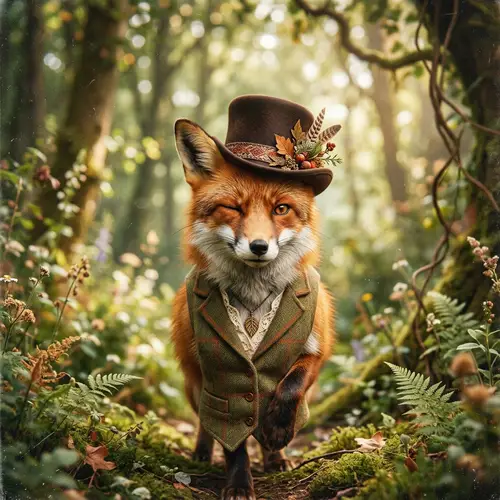 Whimsical Female Fox with Fedora Top Hat | Stunning Portrait