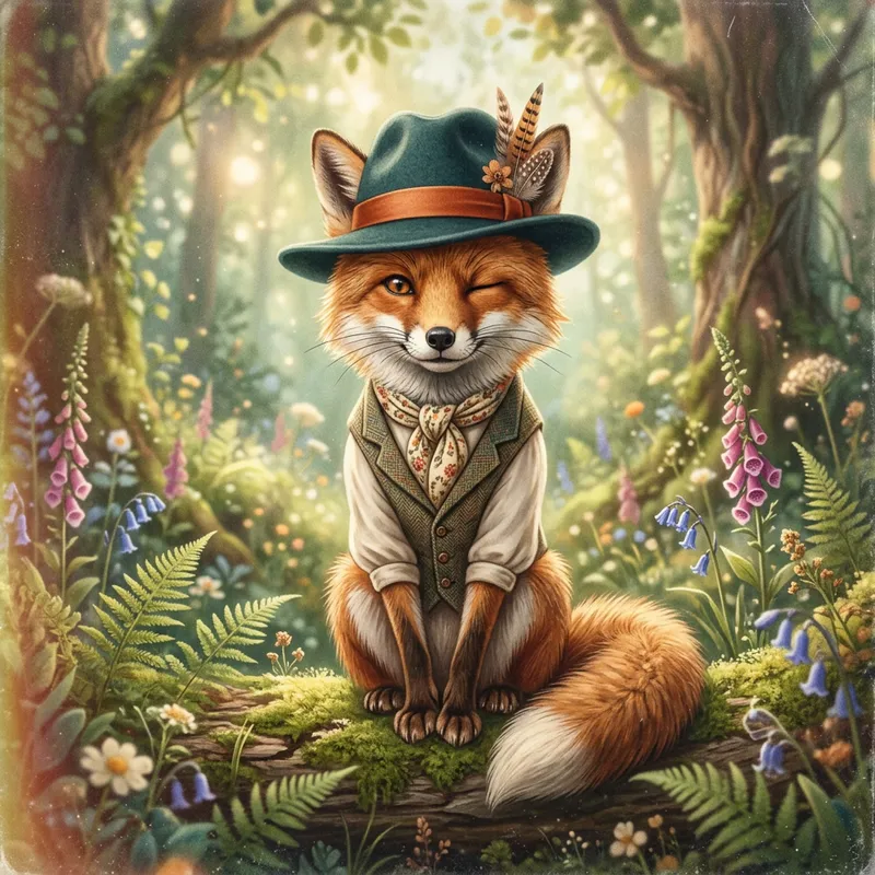 Whimsical Female Fox Wearing Fedora Top Hat | Nature-Inspired Art Whimsical Female Fox Wearing Fedora Top Hat | Nature-Inspired Art