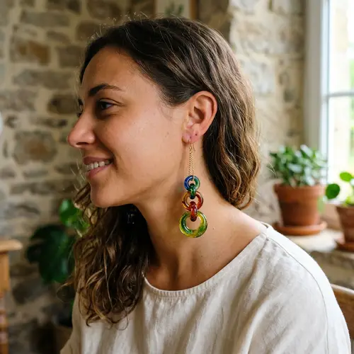 Handcrafted Glass Jewelry: Colorful Earrings & Gold Chain