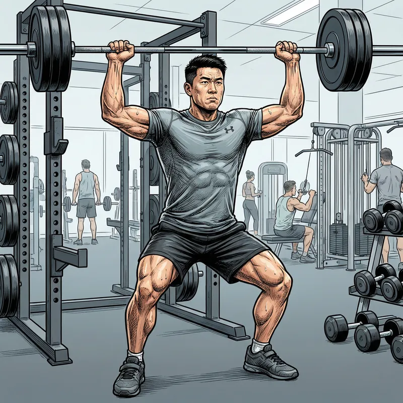 Asian Shoulder Press Exercise - Gym Workout Illustration