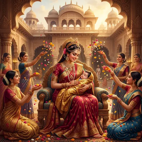 Queen Kausalya Cradling Infant Rama - Digital Artwork