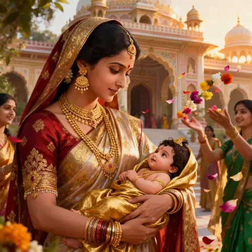 Queen Kausalya Cradling Infant Rama - Digital Artwork