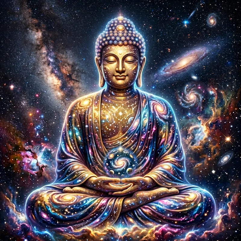 Colossal Cosmic Buddha Portrait in Hyper-Realism Colossal Cosmic Buddha Portrait in Hyper-Realism