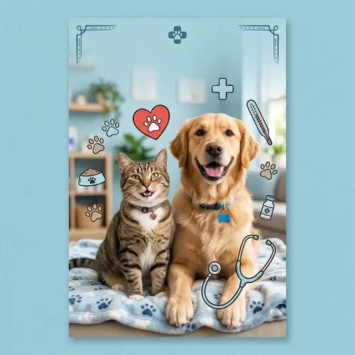 Veterinary Clinic: Happy Cat and Dog - Pet Healthcare Symbols