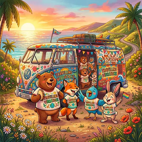 Vibrant Cartoon Van with Happy Characters