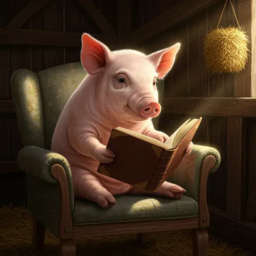 Pig Reading a Book - Fun Animal Illustration