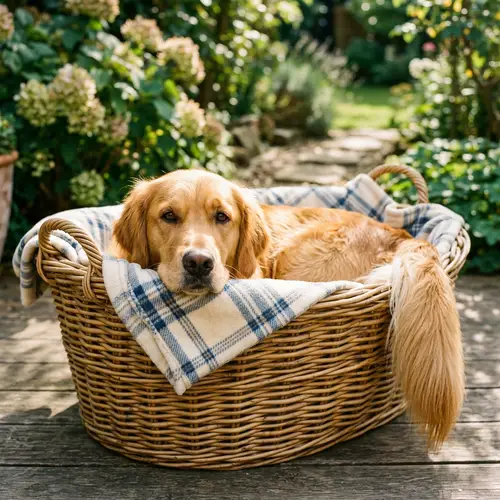 Adorable Golden Retriever in Wicker Basket