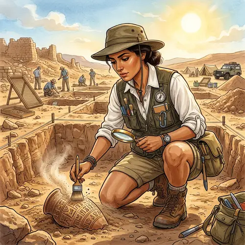 Middle Eastern Female Archaeologist Uncovering Ancient Artifact