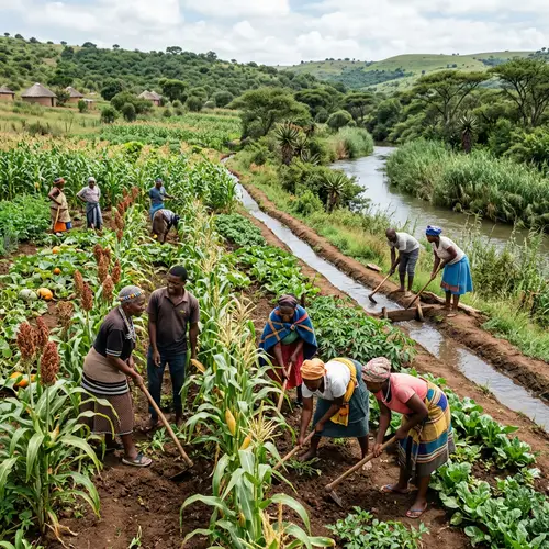 Traditional Zulu Agriculture: Lush Field with Maize, Sorghum, and Vegetables