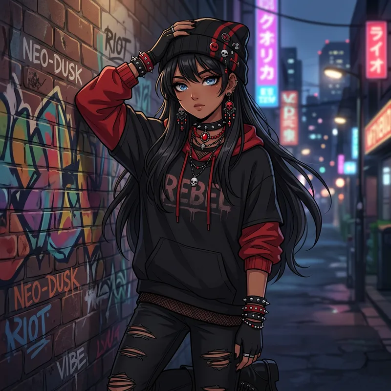 Emo Anime Girl with Blue Eyes & Unique Accessories Emo Anime Girl with Blue Eyes & Unique Accessories