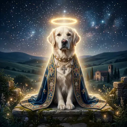 White Golden Retriever as a Patron Saint