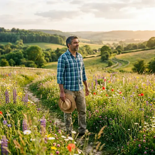 Serene South Asian Man Enjoying Nature in Flower-Filled Field