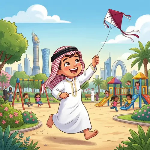 Qatari Child Cartoon Illustration - Playful Digital Scene