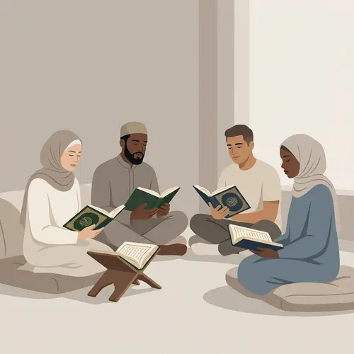 Serene Scene of Quran Companions Reading Together