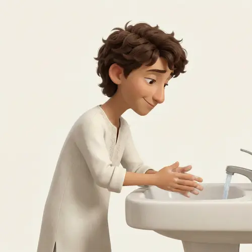 3D Animation of Arabic Boy Washing Hands - Pixar Style