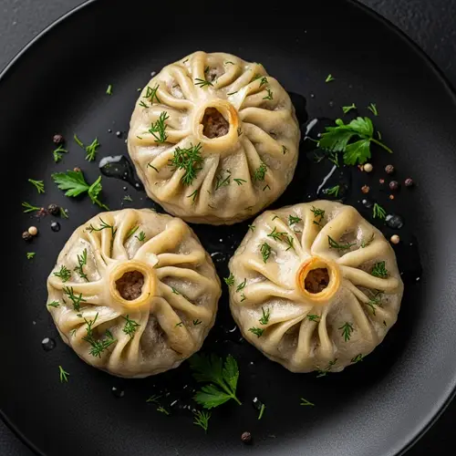 Beautiful Buryat Buuzas on Black Plate