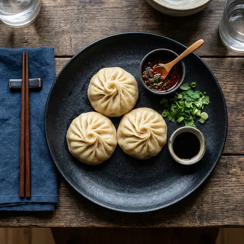 Beautiful Buryat Buuzas on Black Plate