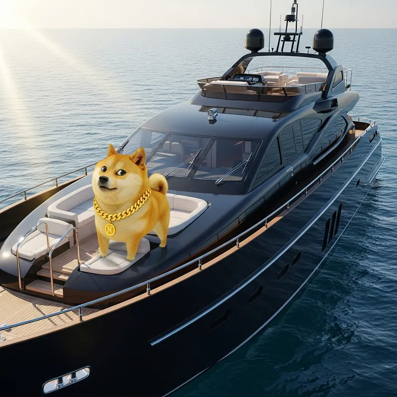 Doge with Gold Chain on a Black Yacht