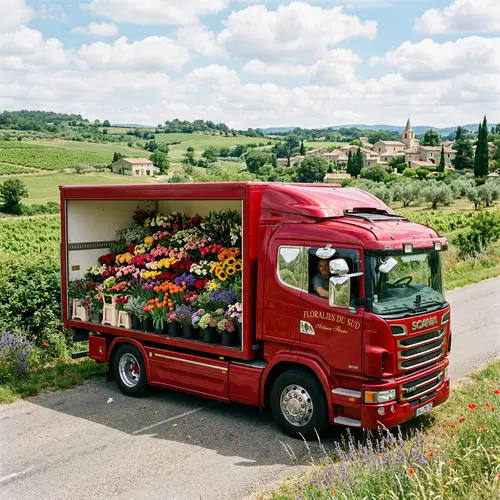 European Style Truck Loaded with Vibrant Assortment of Flowers