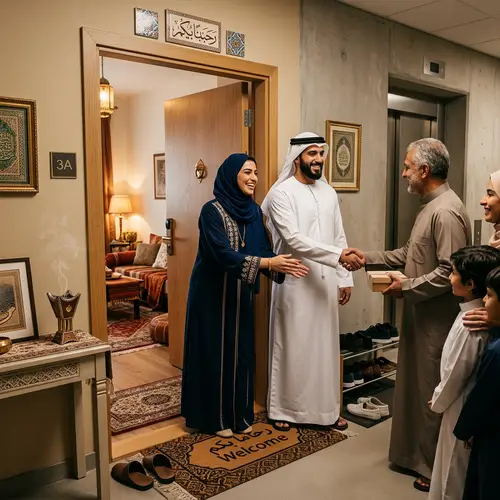 Welcoming Arab Muslim Couple in Home Setting