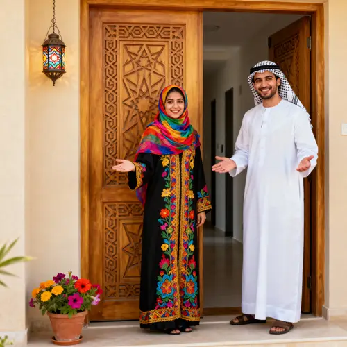 Welcoming Arab Muslim Couple in Home Setting