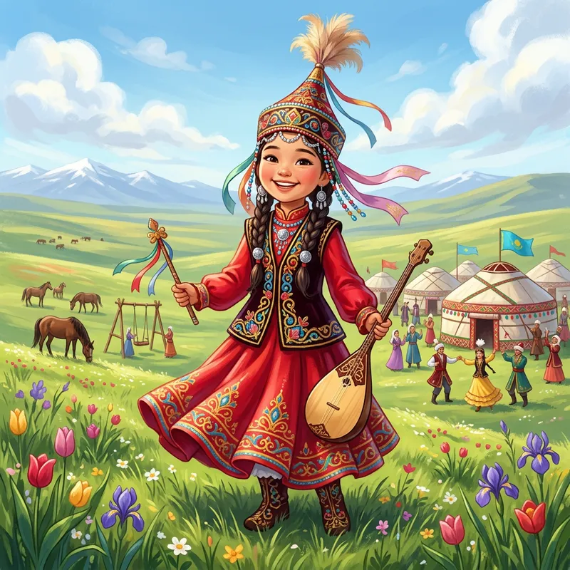 Kazakh Girl in Traditional Attire | Celebrating Nauryz in Animated Style