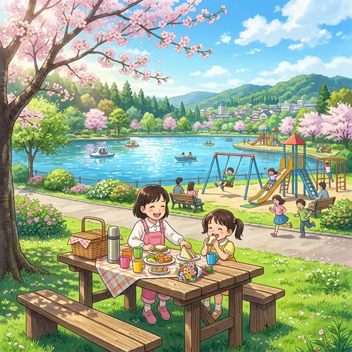 Anime Park with Lake and Playground - Spring Fun