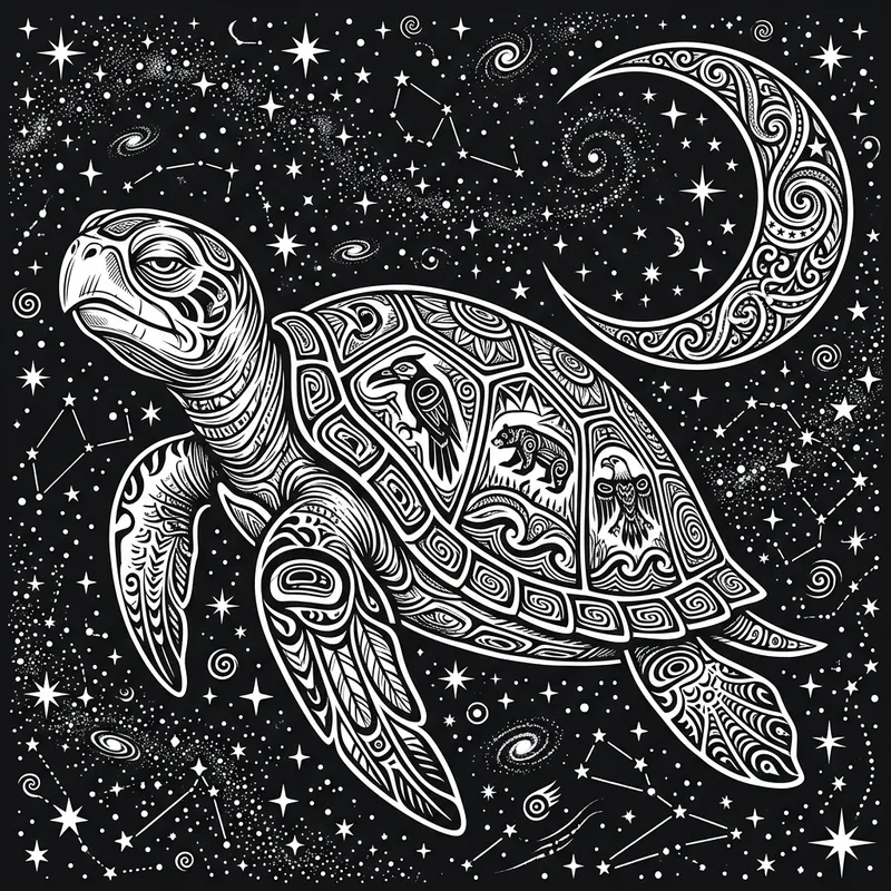 Wise Indigenous Turtle & Crescent Moon Art Wise Indigenous Turtle & Crescent Moon Art