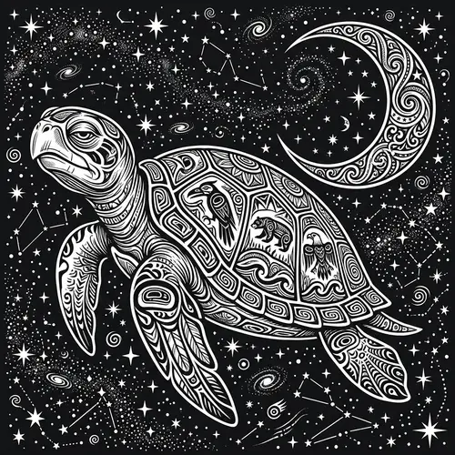 Indigenous Turtle and Crescent Moon Clip Art