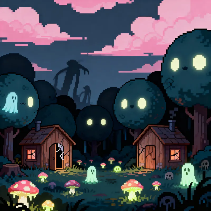 Enchanted Forest: Creepy Yet Cozy Pixel Art