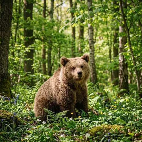 Adorable Brown Bear in Serene Forest | Nature Photography