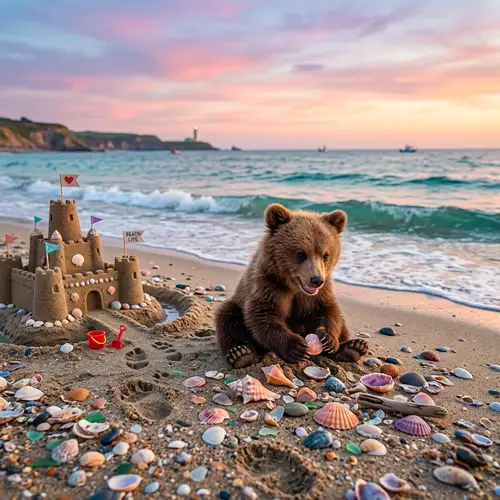 Charming Brown Bear Enjoying Sandy Beach Scene