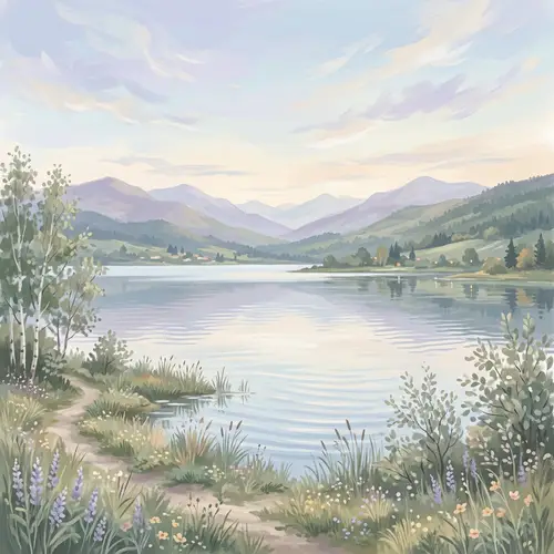 Serene Landscape with Tranquil Lake and Mountains
