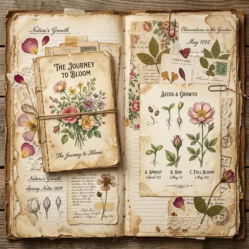 Vintage Blooming Flowers Junk Journal Design