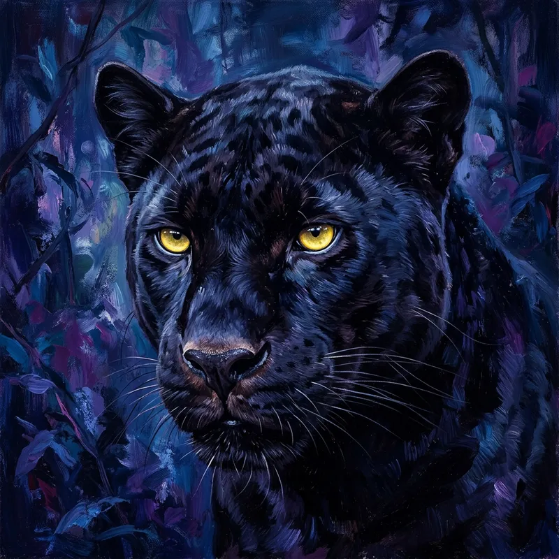 Majestic Black Panther Close-Up Portrait | Deep Blues & Purples Majestic Black Panther Close-Up Portrait | Deep Blues & Purples