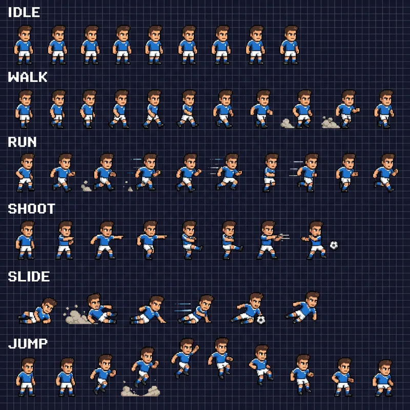 Pixel Art Soccer Sprite Sheet for Indie Games