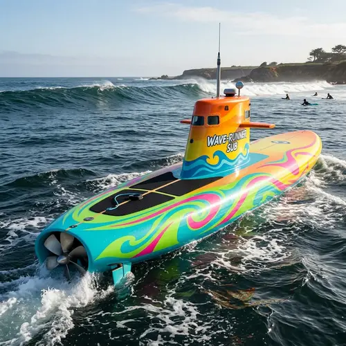 Submarine-themed Surfboard: Unique Design Idea for Water Enthusiasts