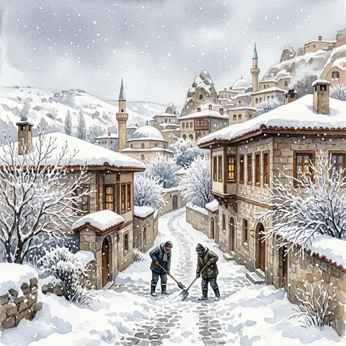 Snowy Day in Turkey Watercolor Painting