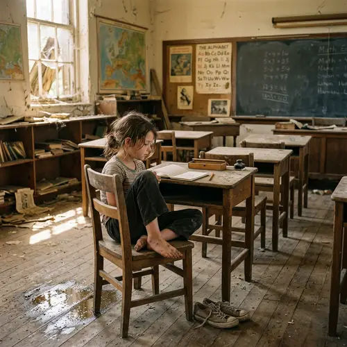 Nostalgic Classroom Scene with a Young Girl