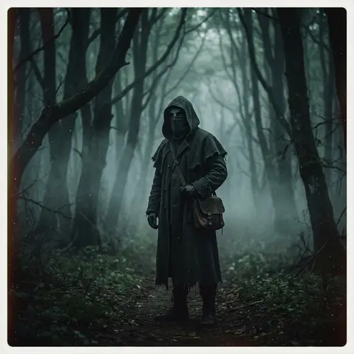 Mysterious Masked Figure in Enigmatic Forest | Vintage Atmosphere