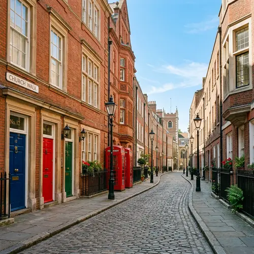 Historic London Street Scene with Red Brick Buildings